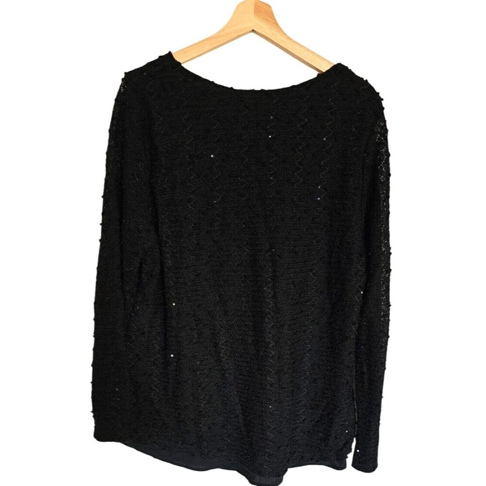 Style & Co Beaded‎ Blouse Size Medium Black long sleeve - Picture 2 of 7